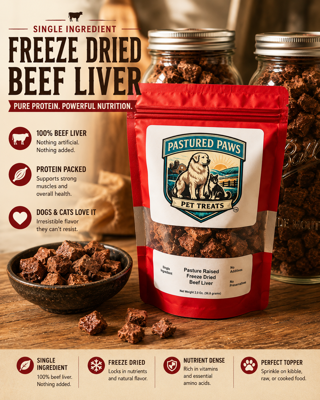 Freeze-Dried Beef Liver Treats for Dogs & Cats