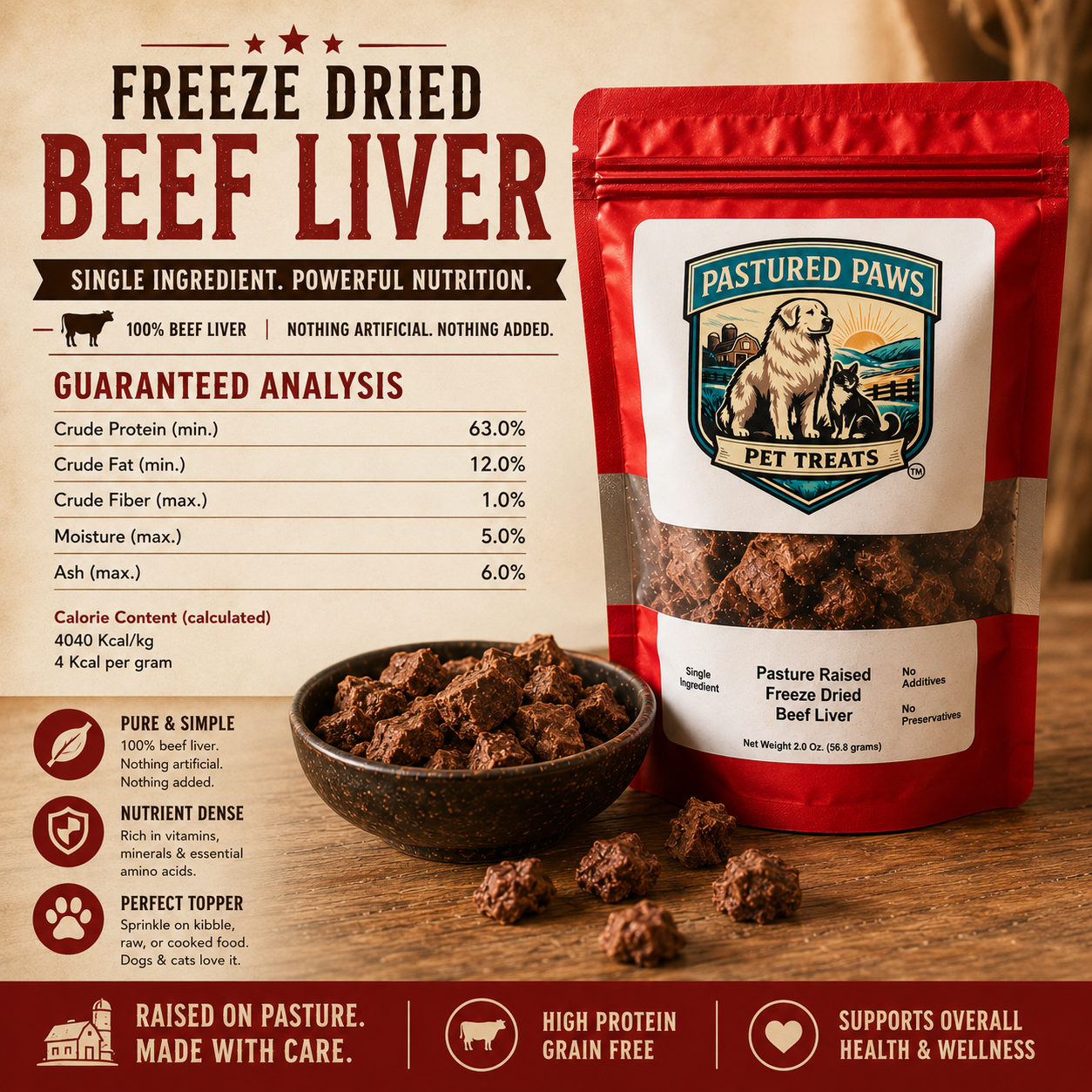 Freeze-Dried Beef Liver Treats for Dogs & Cats